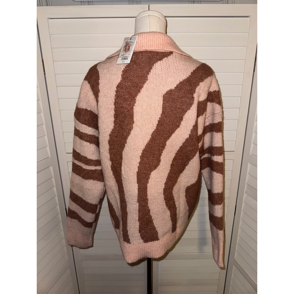 Nine West Womens Striped Collared V Neck Pullover Sweater Pink Brown Size L - Picture 5 of 7